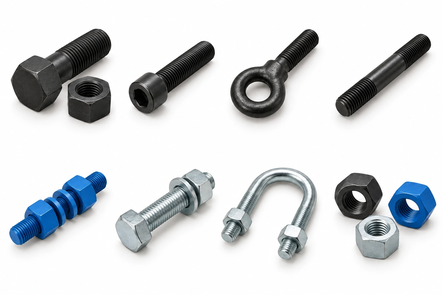 Fasteners collection: Standard and heavy bolting in specified finishes.