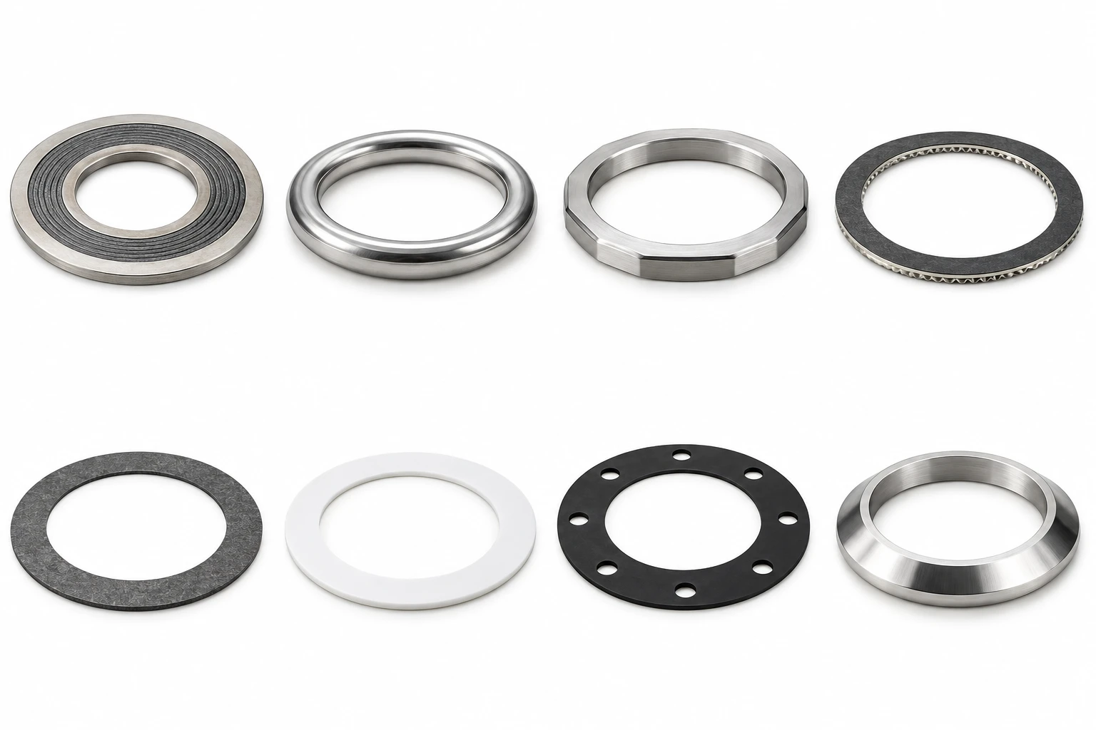 Gaskets collection: Metallic, semi-metallic and nonmetallic seals.